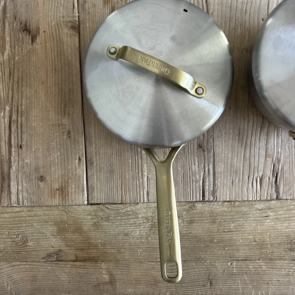 2 Williams-Sonoma GreenPan Reserve Ceramic Pans Twilight w/Gold Handle W/ Lids